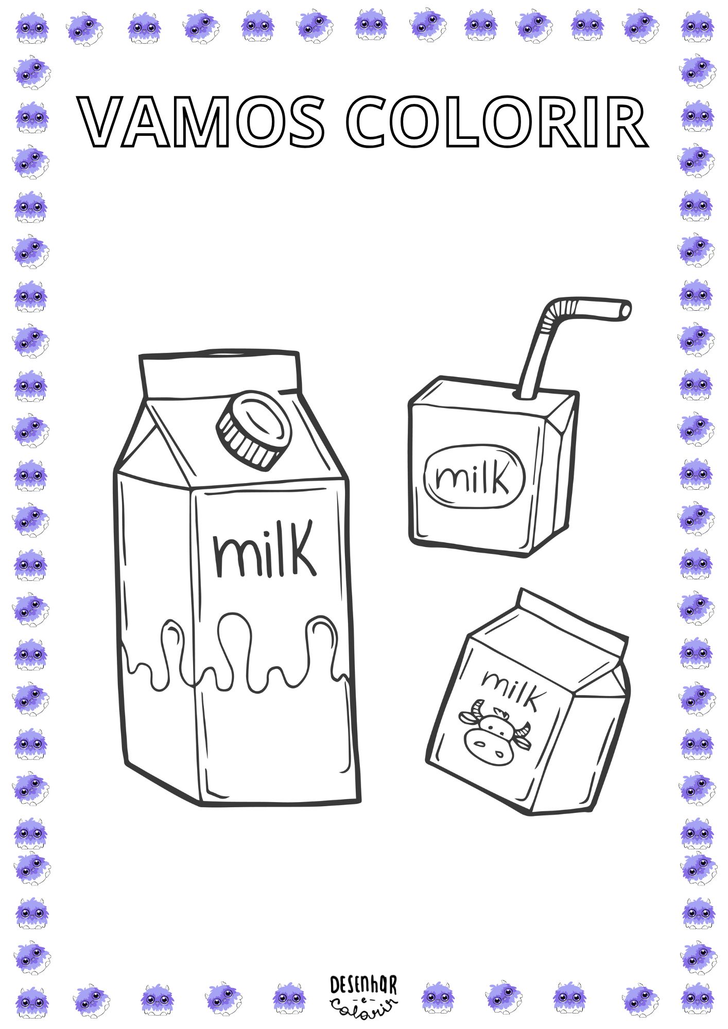 Desenho de uma caixa de leite para colorir, ideal para crianças.