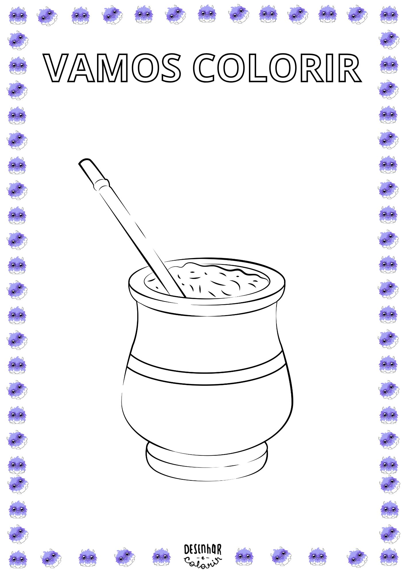 Desenho de cuia de chimarrão para colorir