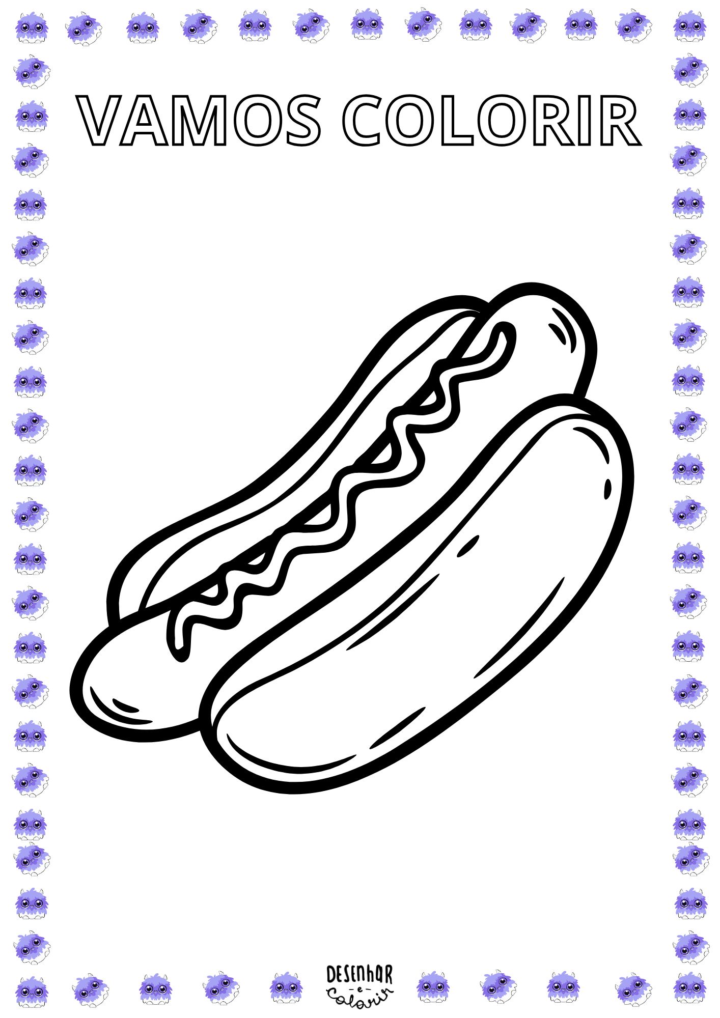 Desenho de cachorro quente para colorir