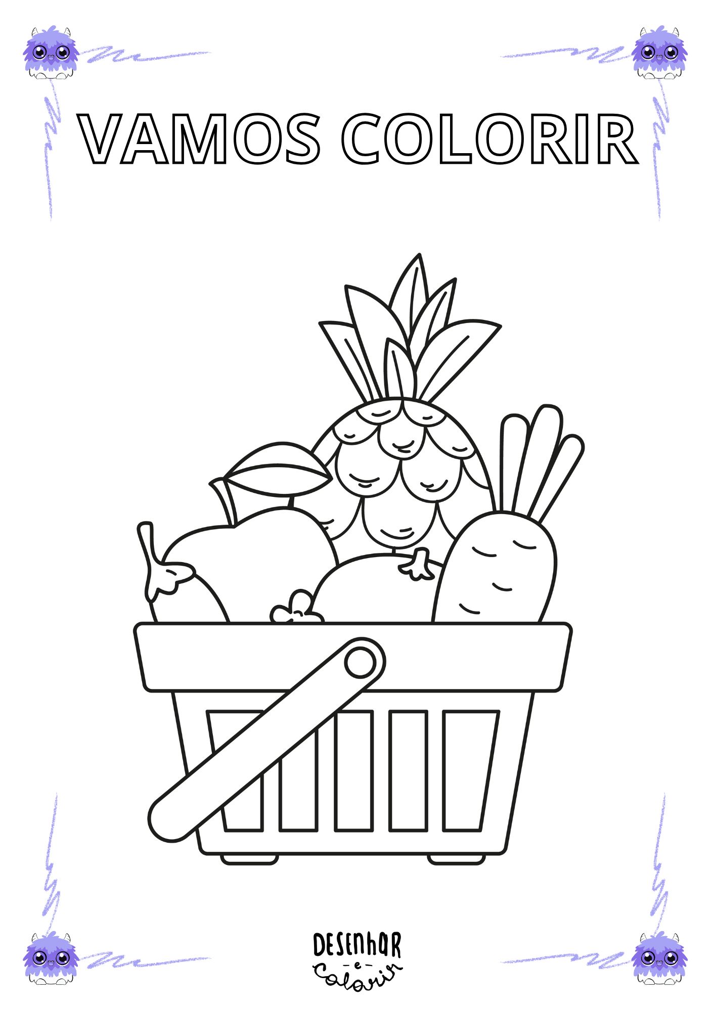 Desenho de cesta para colorir, cheio de detalhes únicos para crianças.
