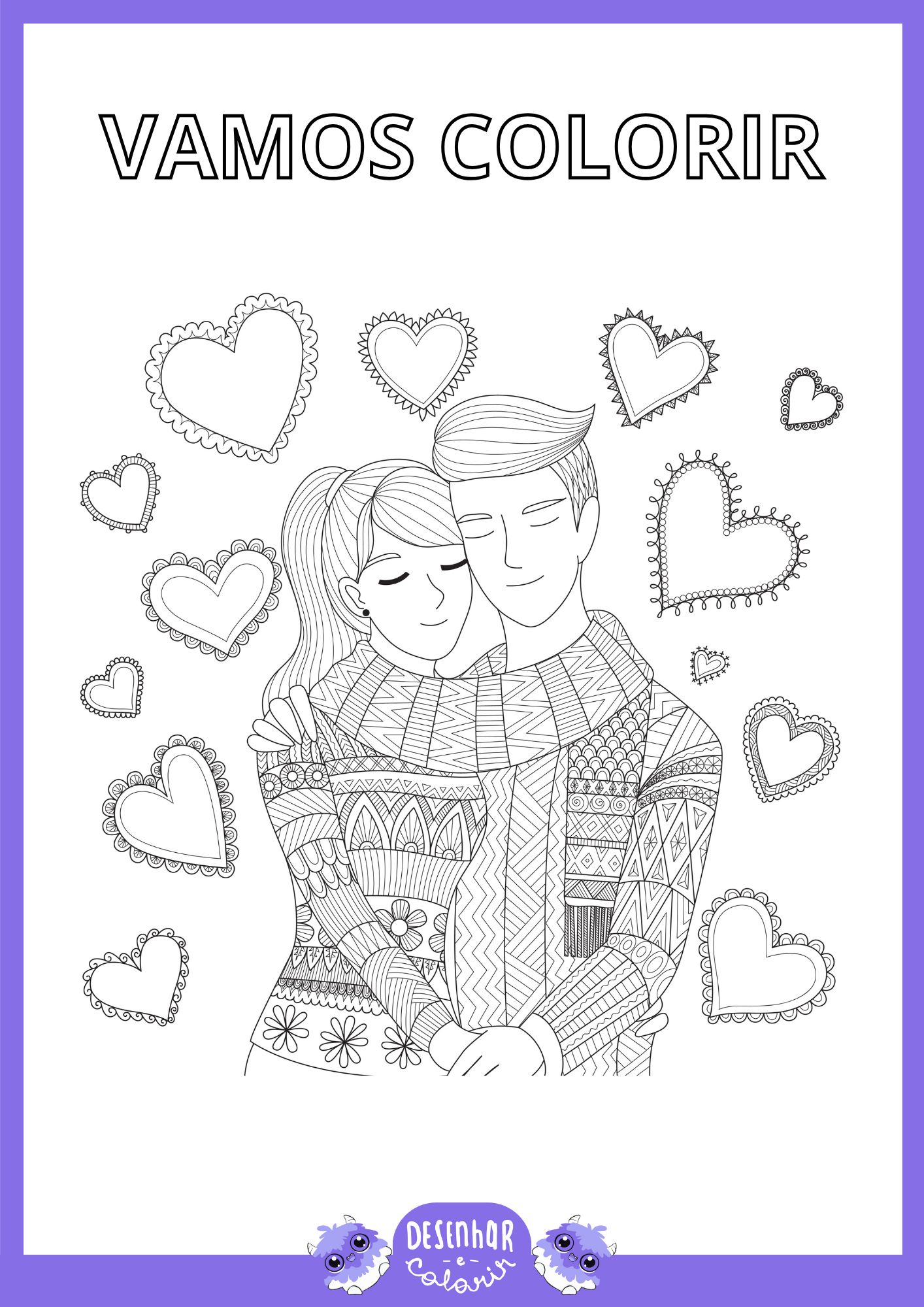 Desenho de casais de namorados para colorir.