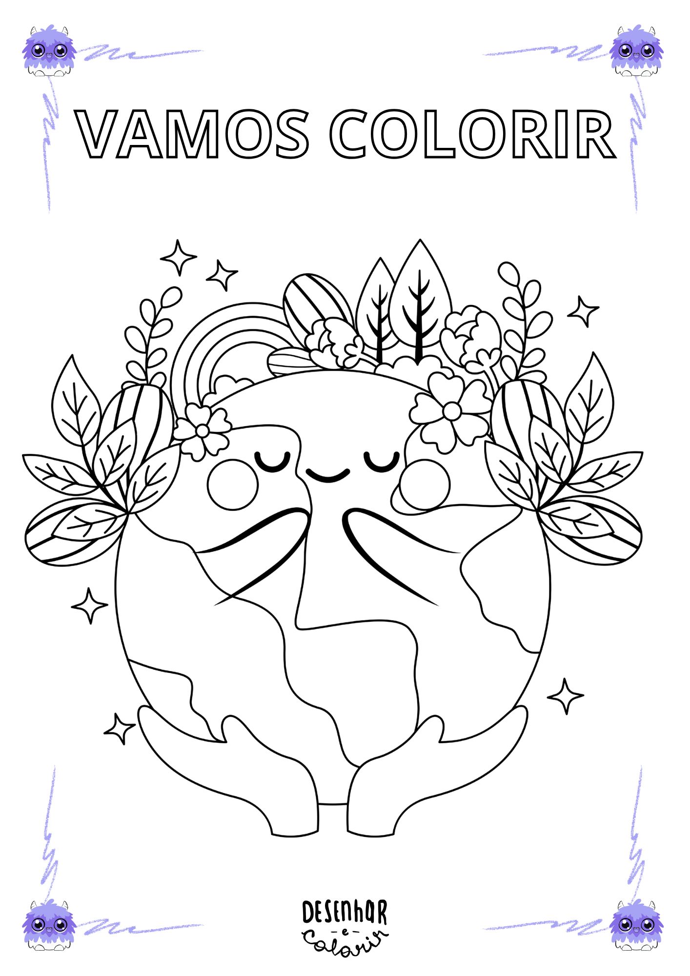 Desenho de crianças protegendo o meio ambiente com árvores e animais