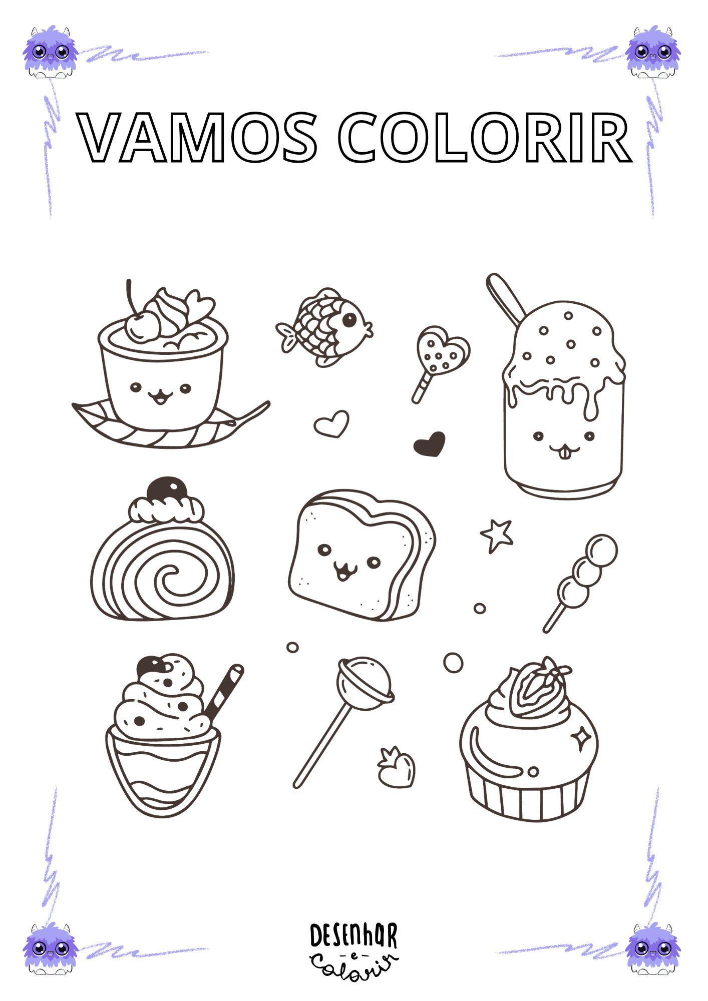 Venha se maravilhar com esse delicioso mundo de doces! Um desenho perfeito para soltar a imaginação.