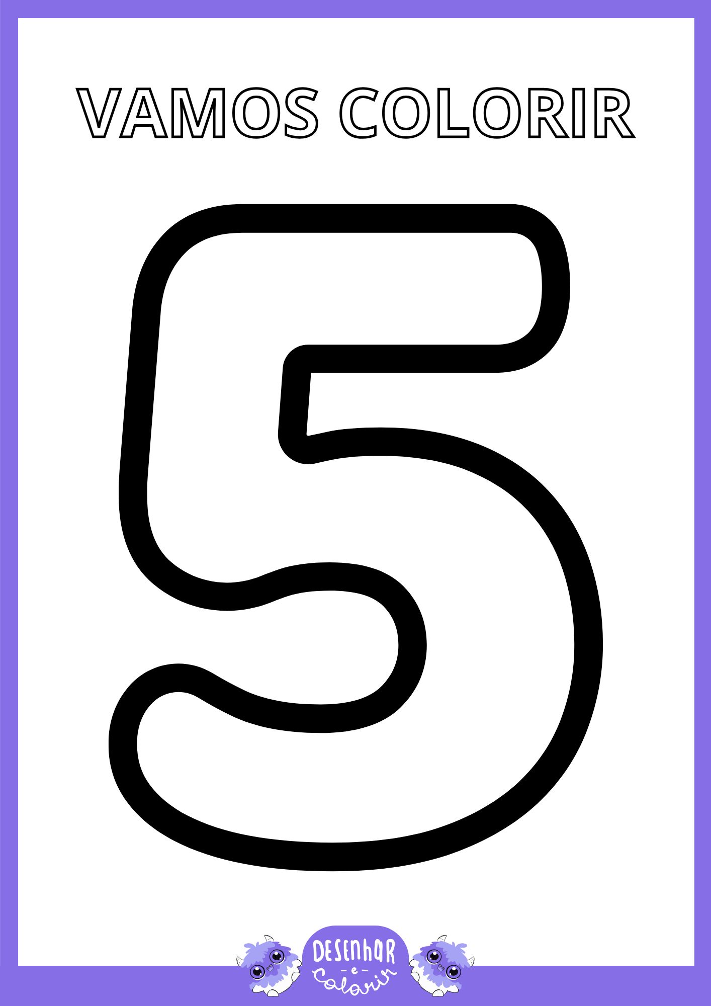 Desenho do numeral 5 para colorir.