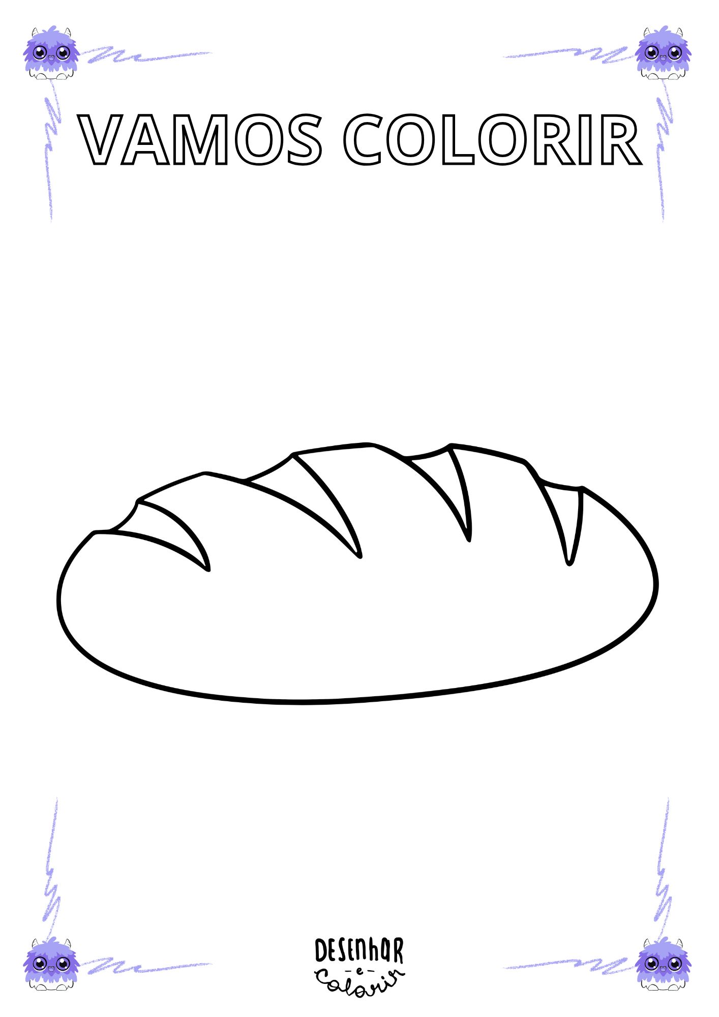 Desenho de pão pronto para colorir