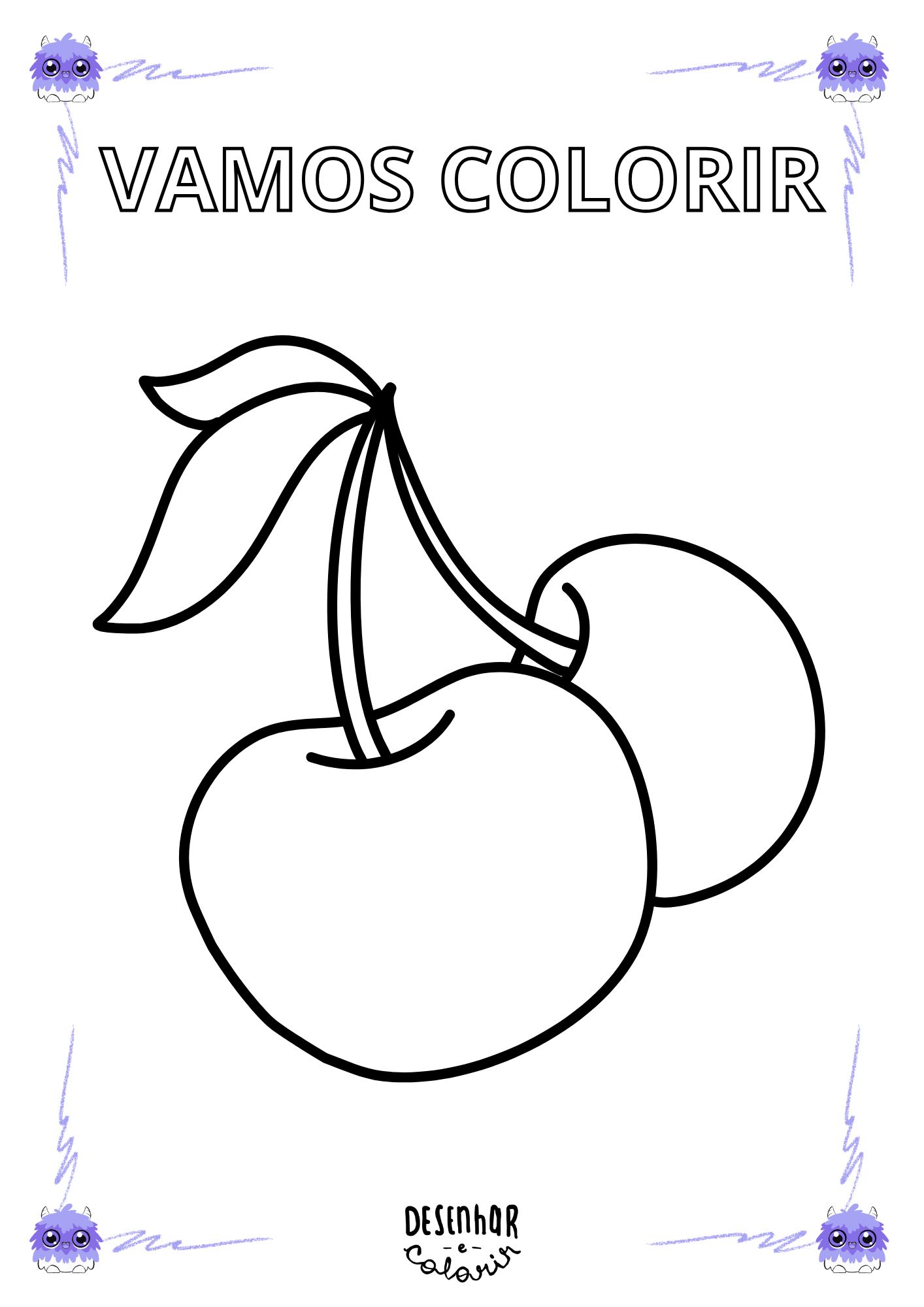 Desenho de alimentos saudáveis para colorir com frutas.