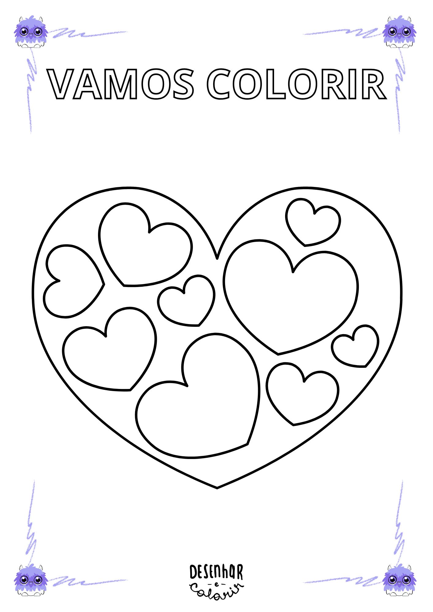 Desenho de amor para colorir, perfeito para crianças estimularem sua criatividade e expressarem sentimentos coloridos.