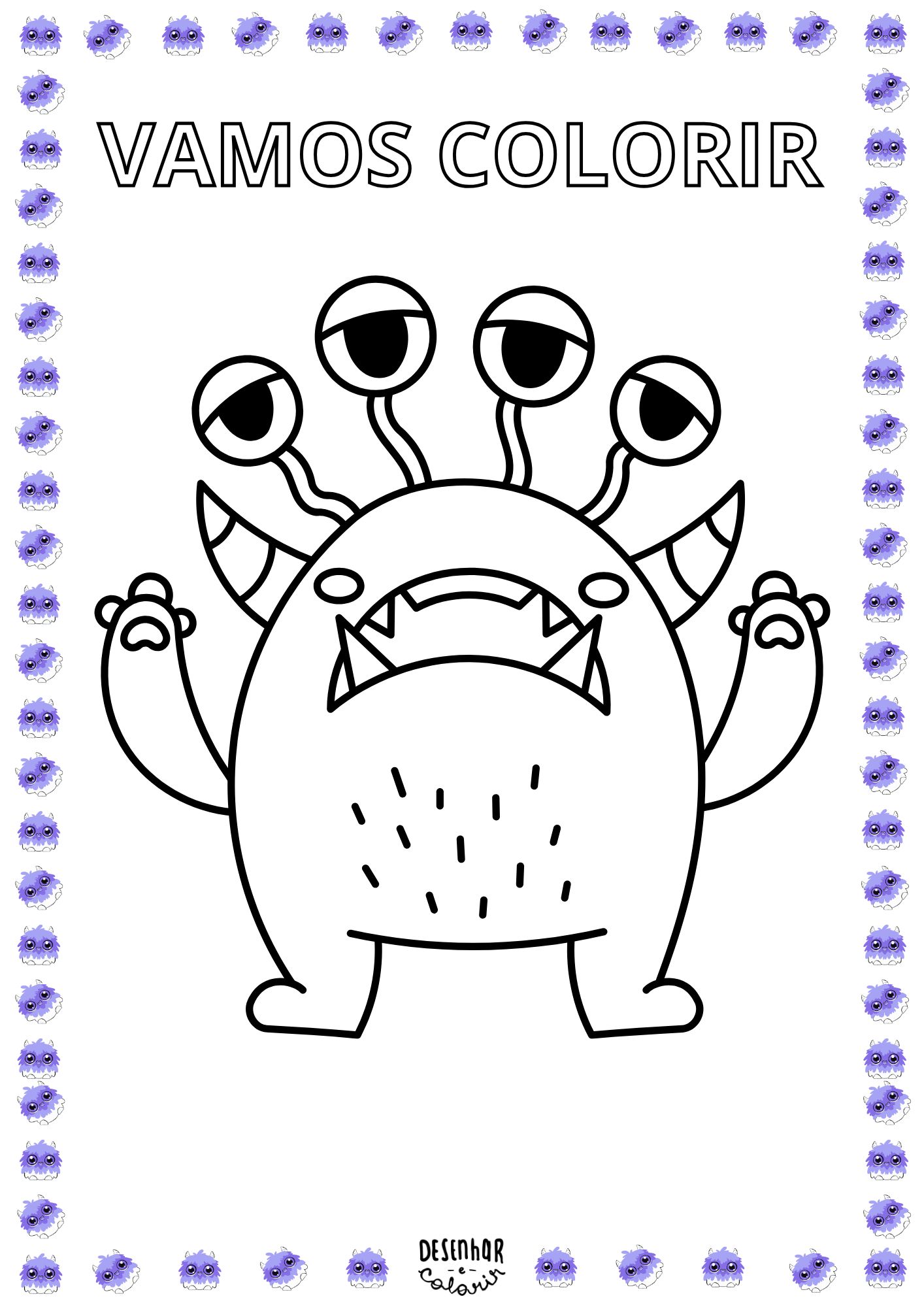 Desenho de monstro divertido para colorir, com muitos detalhes.