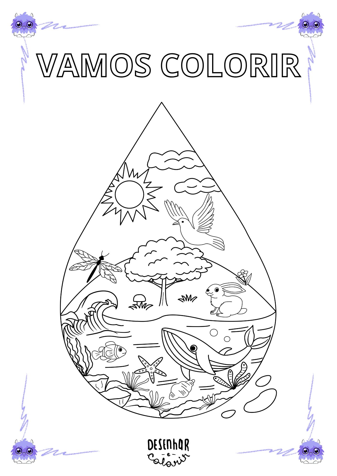 Desenho de Dia Mundial da Água para colorir com crianças