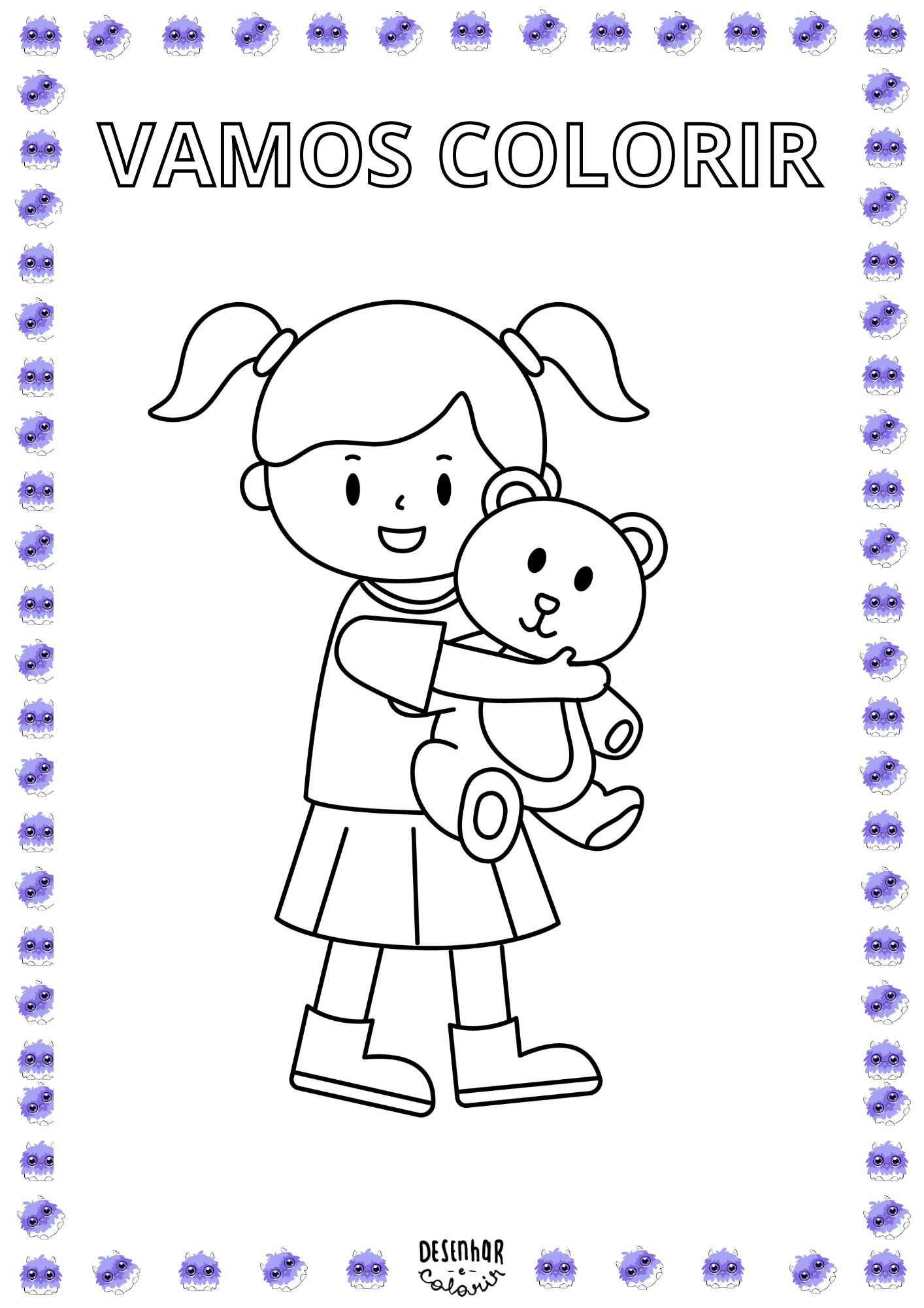 Desenho de crianças brincando ao ar livre com balões e pipas para o Dia das Crianças.