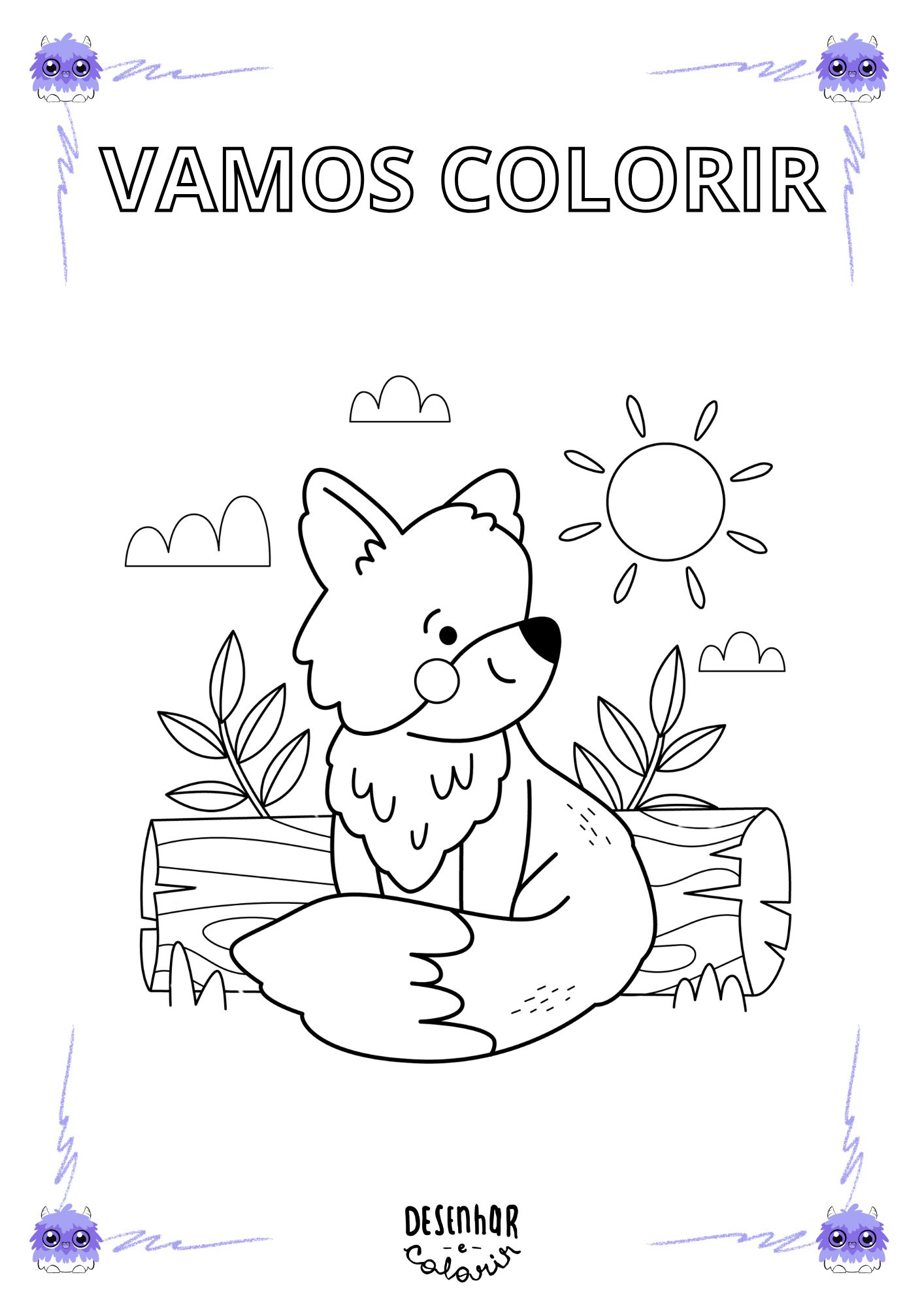 Desenho de raposa kawaii