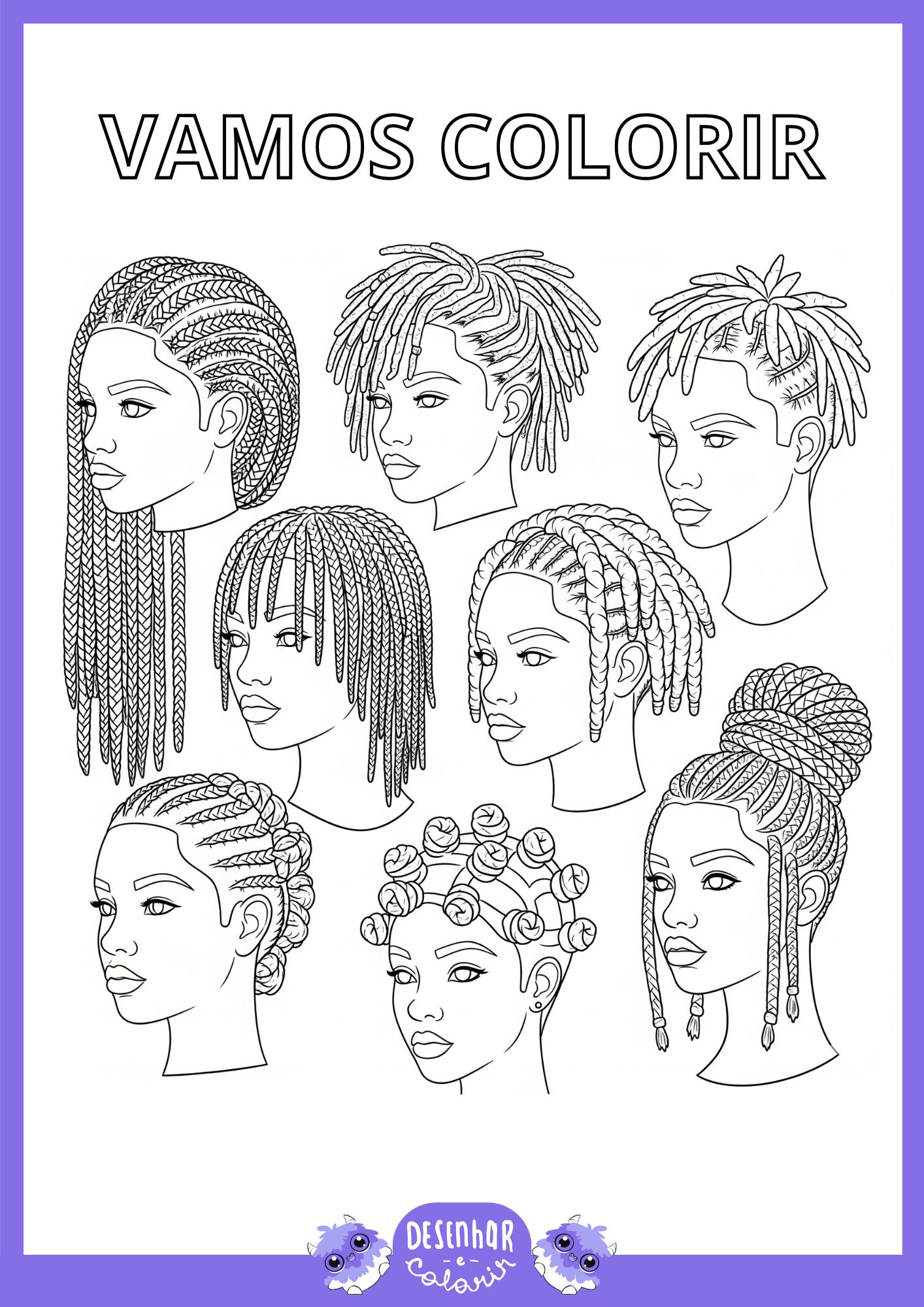 tranças africanas para colorir