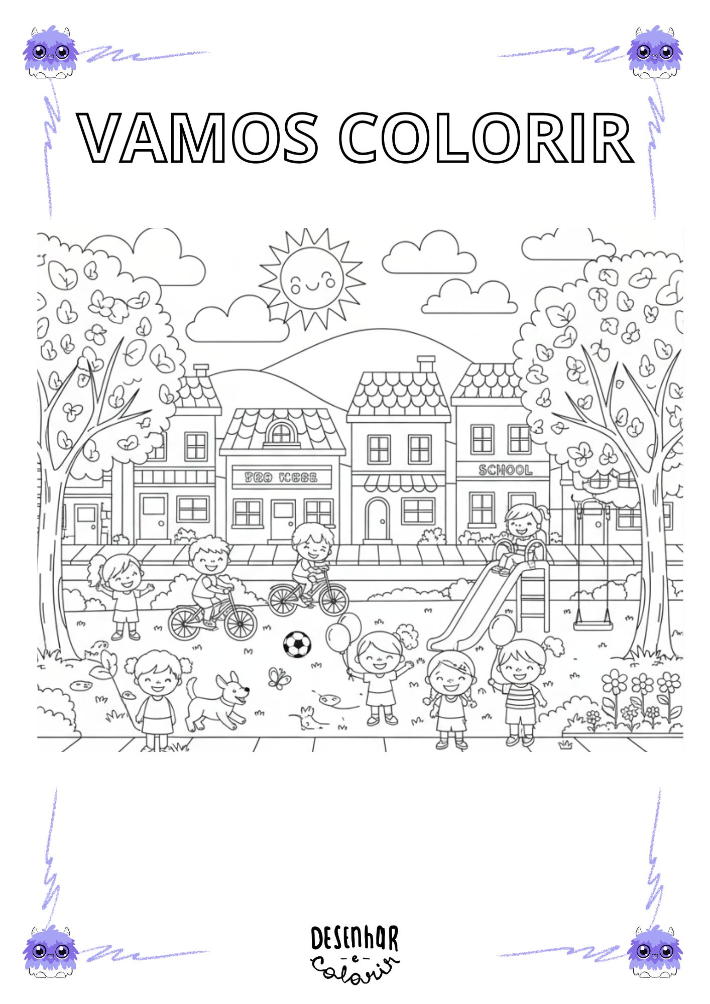 desenho de um bairro para colorir